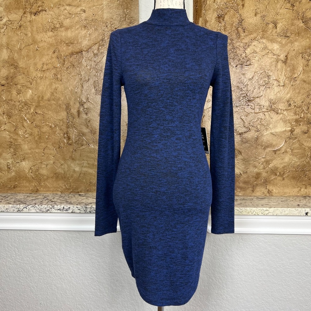 NWT‎ Express Sweater Dress Womens Small Mock Neck Cozy Long Sleeve Blue Black